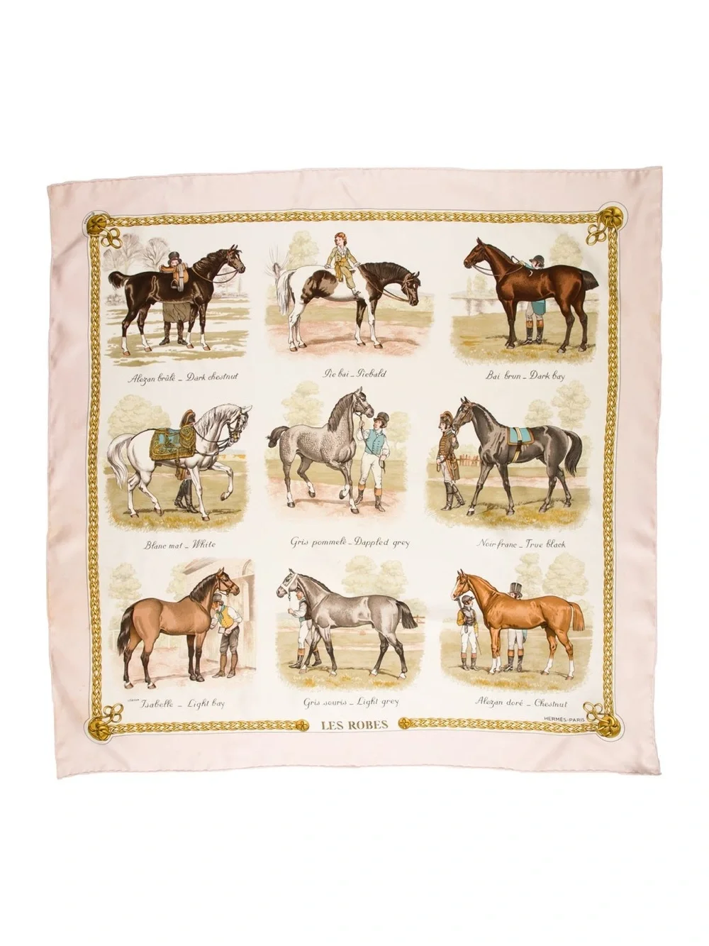 Vintage Hermès Paris 100% Silk Scarf, Les Robes, Equestrian Design in Pink